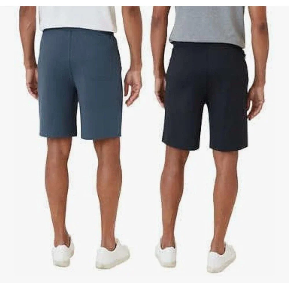 Eddie Bauer Men's XL Knit Lounge Shorts 2-pack Zip Secured Pocket B15 Black Blue - Picture 2 of 12